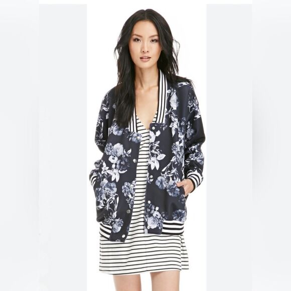 The Fifth Label long floral//stripe bomber jacket - Picture 2 of 10